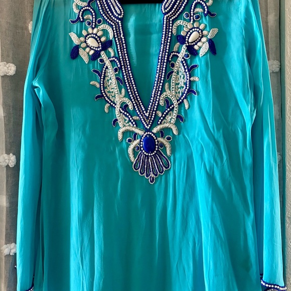 Boston Proper Aqua and Indigo Embroidered Tunic - Picture 5 of 7